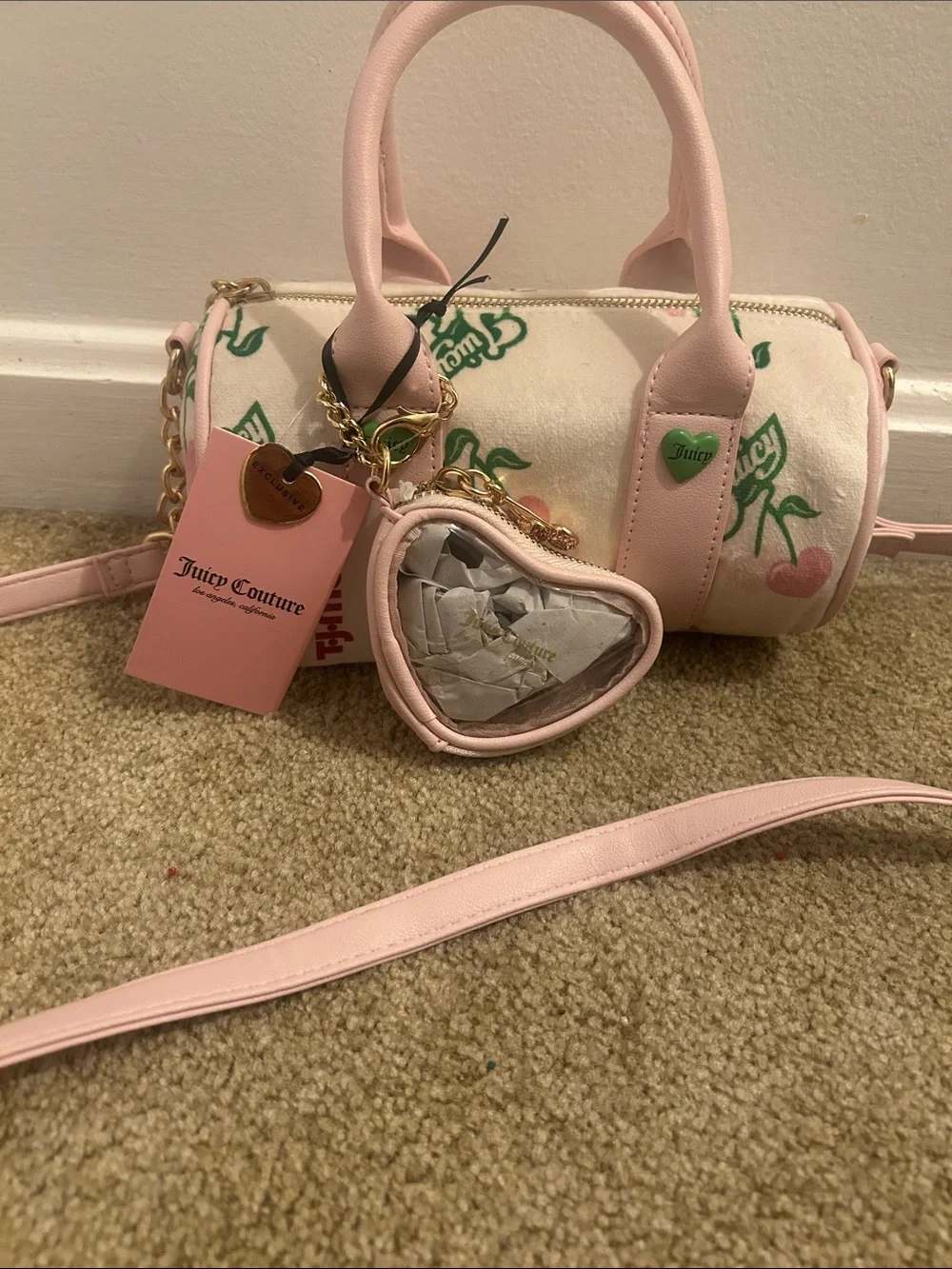 Juicy Couture Pink & Cream Cherry Mini Barrel Bag - Picture 2 of 6